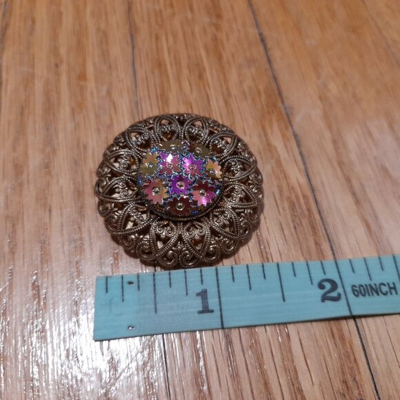 Vintage Fancy Scarf Clip Iridescent Floral Filigree West Germany - Picture 5 of 12